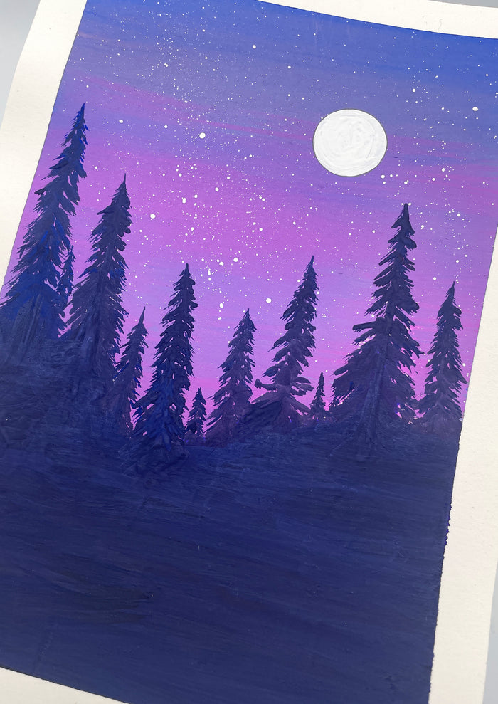 “Forest Night Sky” Original Gouache Painting - Unframed